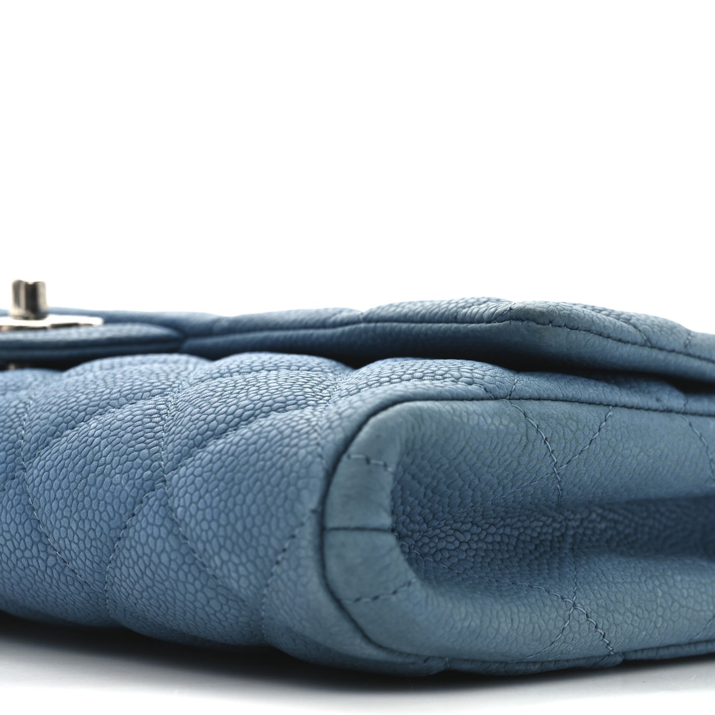 Iridescent Caviar Quilted Clutch With Chain Flap Blue