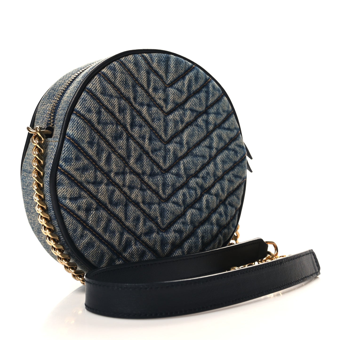Denim Quilted Monogram Round Crossbody Bag Rodeo Blue Black