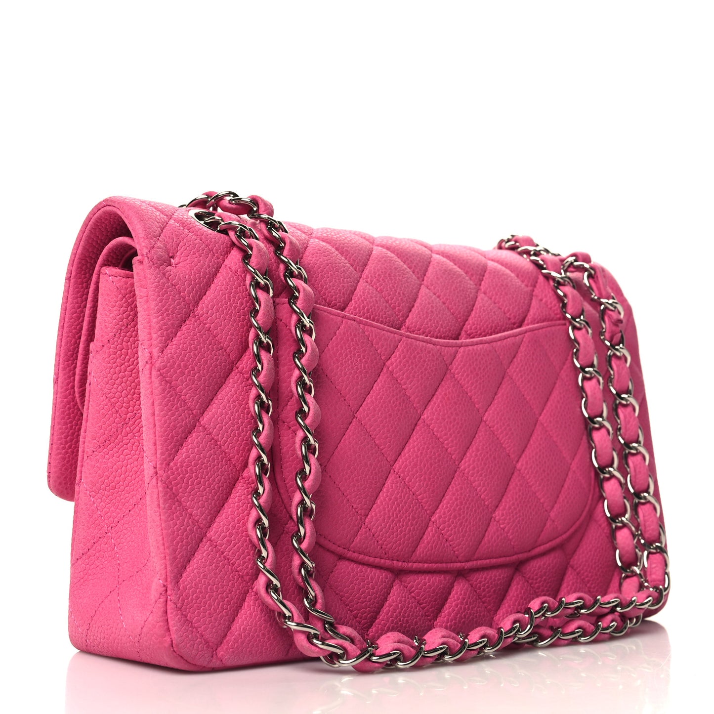 Iridescent Caviar Quilted Medium Double Flap Pink
