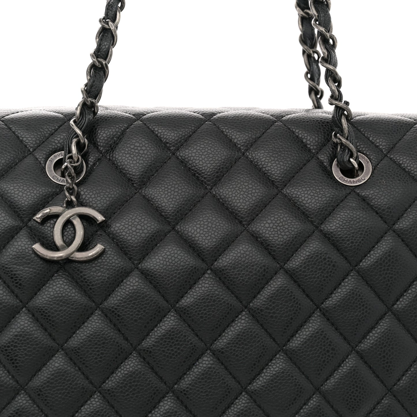 Caviar Quilted City Shopping Tote Black