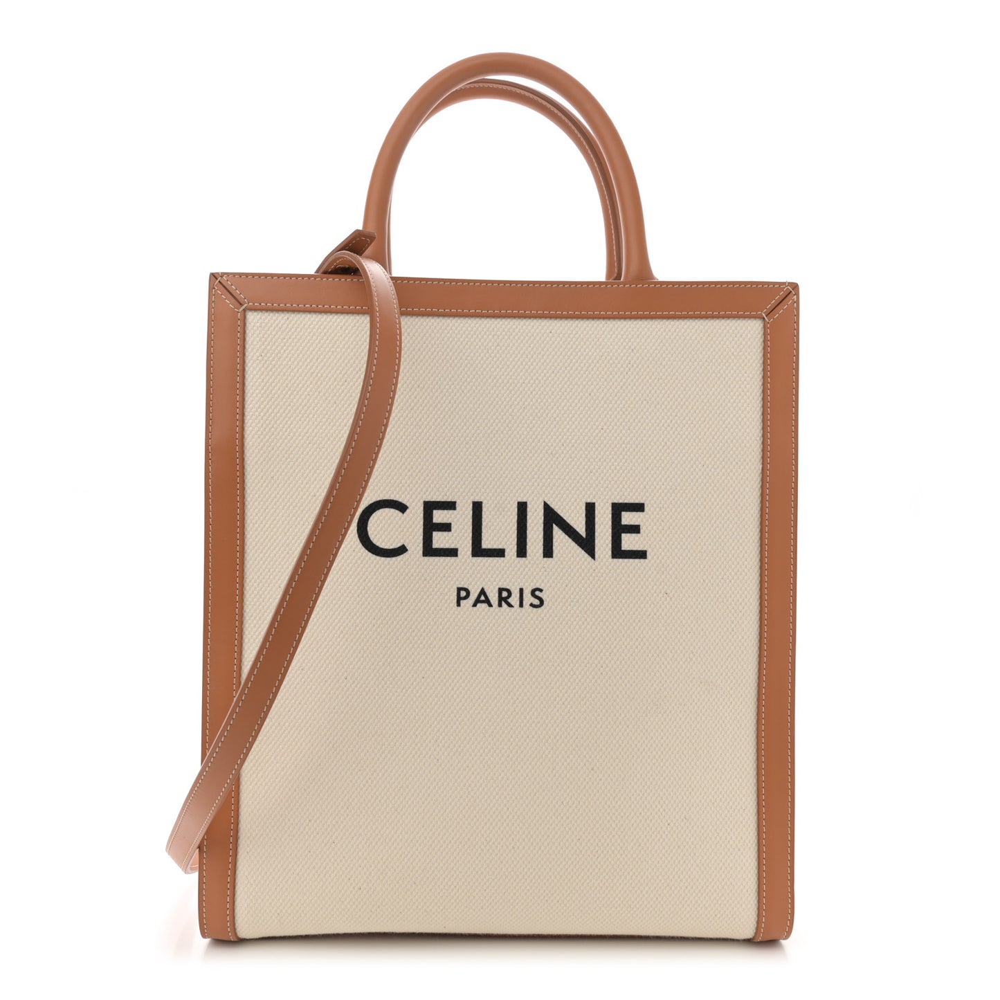 Canvas Calfskin Logo Print Small Vertical Cabas Natural Tan