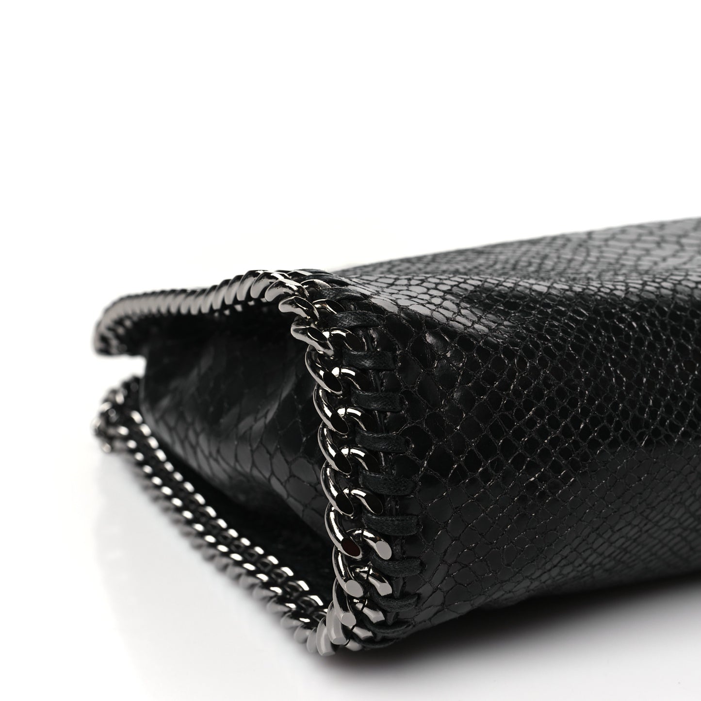 Faux Snakeskin Small Falabella Fold Over Tote Black