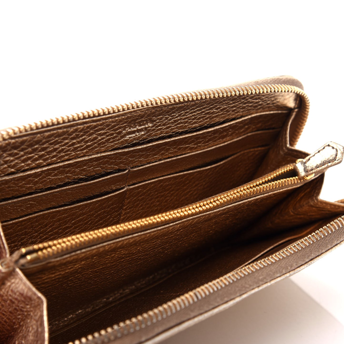 Metallic Vitello Daino Zip Around Wallet Gold
