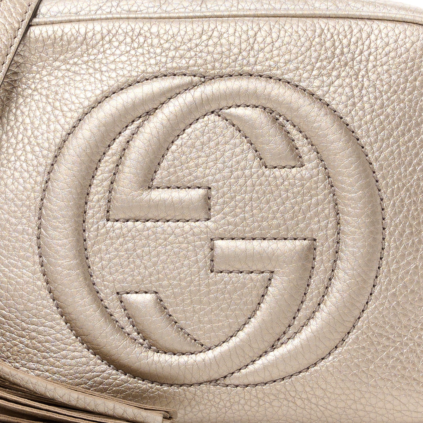Metallic Pebbled Calfskin Small Soho Disco Bag Golden Beige
