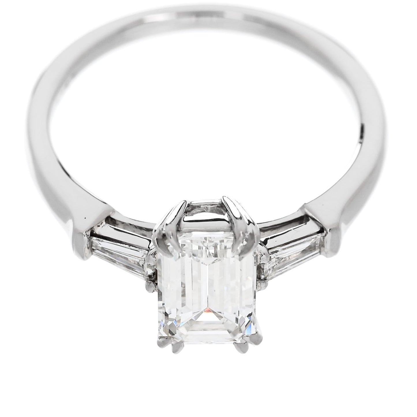 Platinum Diamond 1.157ct Emerald Cut Tapered Baguette Engagement Ring 50 5.25