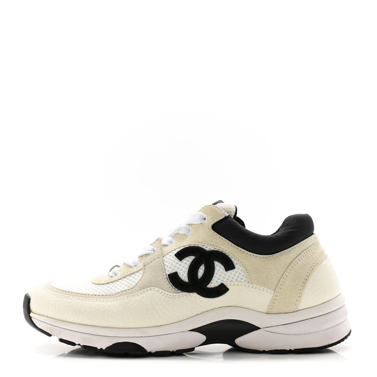 Mesh Suede Calfskin Grained Calfskin Womens CC Sneakers 38 White Black