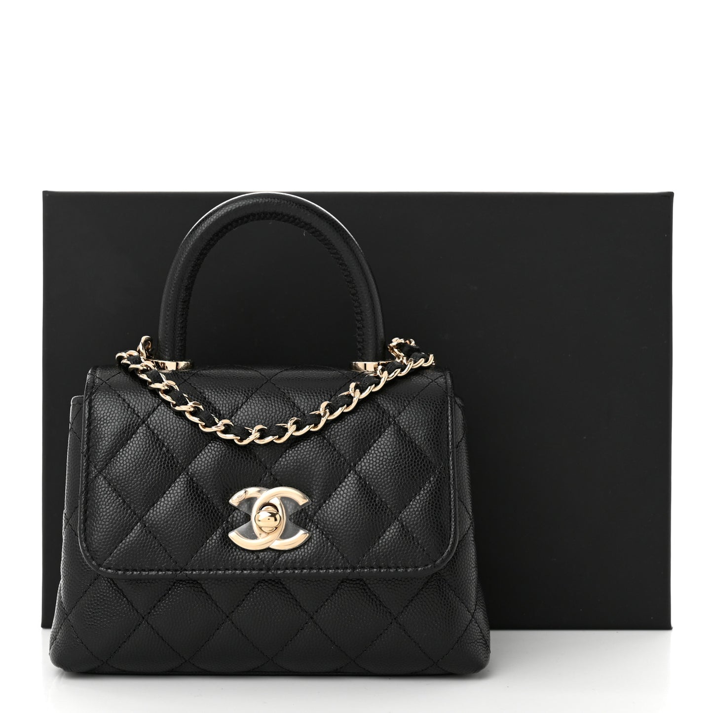 Caviar Quilted Coco Handle Clutch With Chain Black