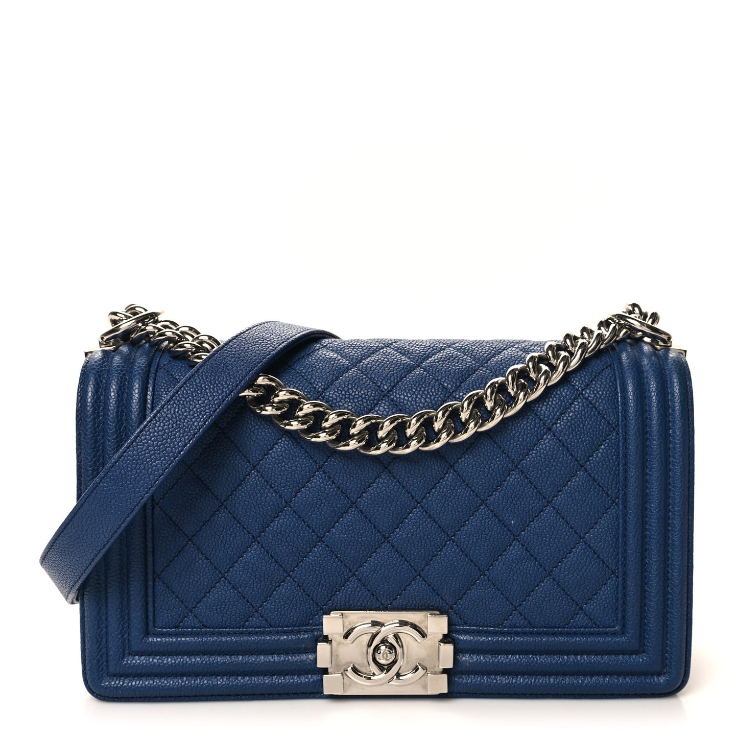 Caviar Quilted Medium Boy Flap Dark Blue