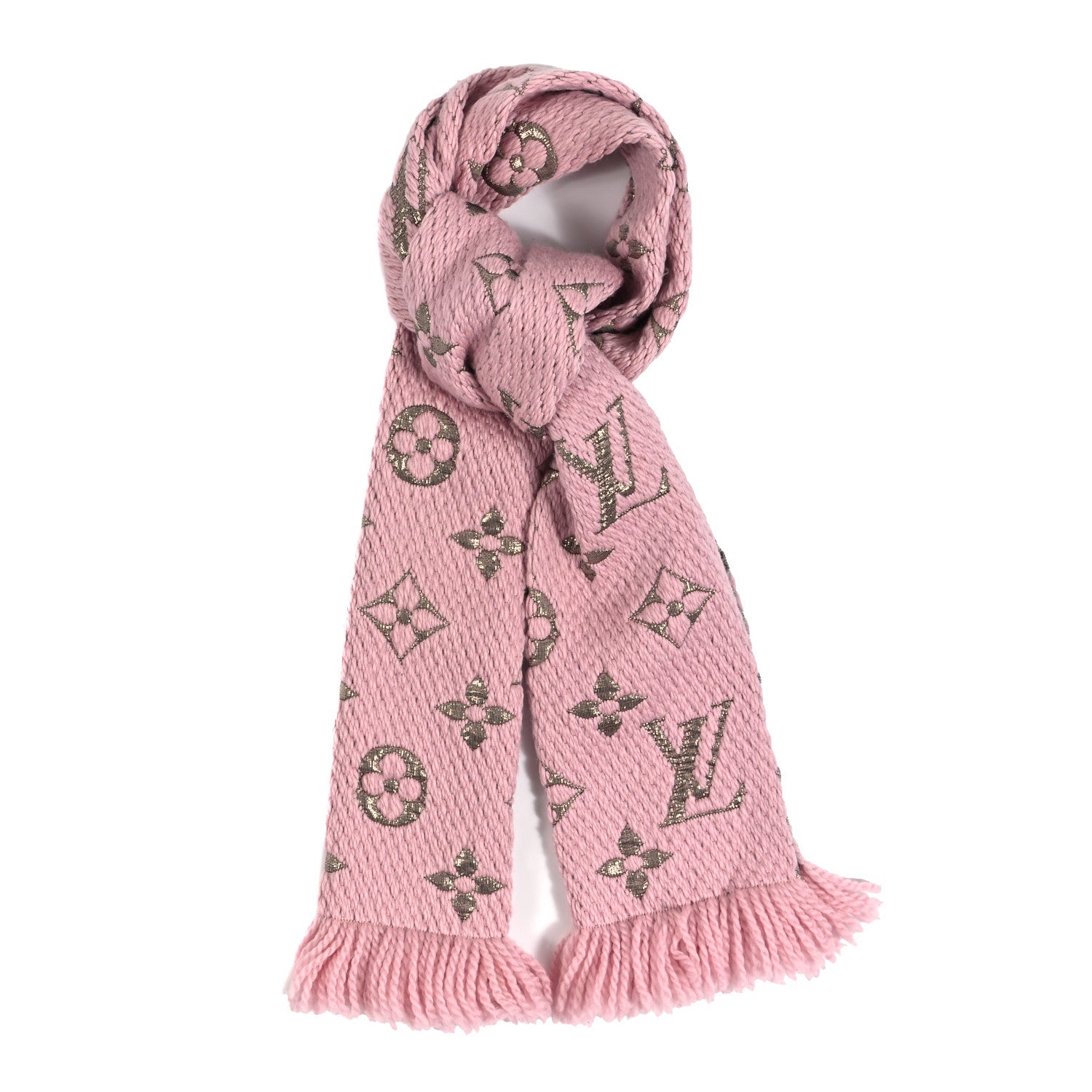 Louis Vuitton Wool Silk Logomania Shine Scarf Pink 1 of 3