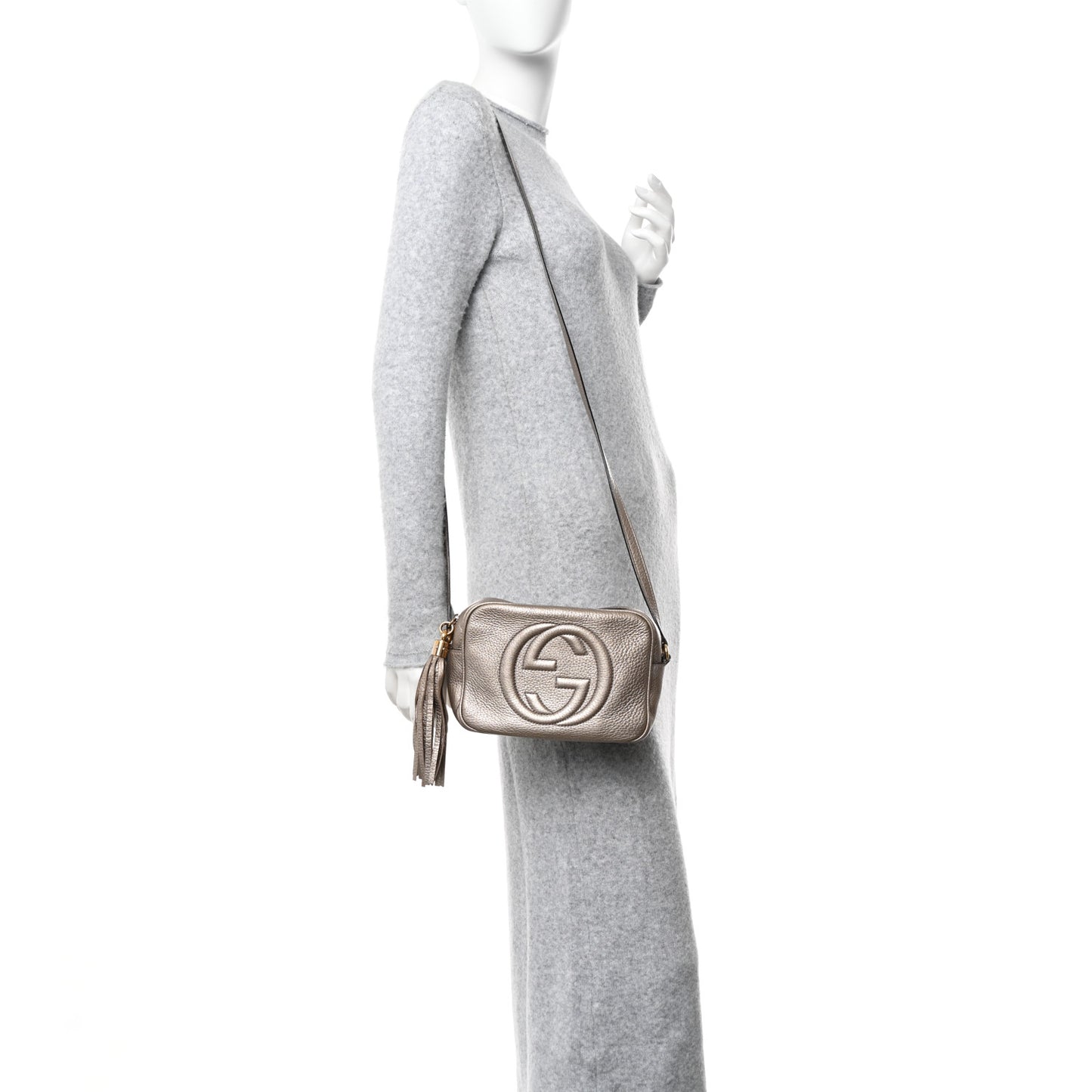 Metallic Pebbled Calfskin Small Soho Disco Bag Golden Beige