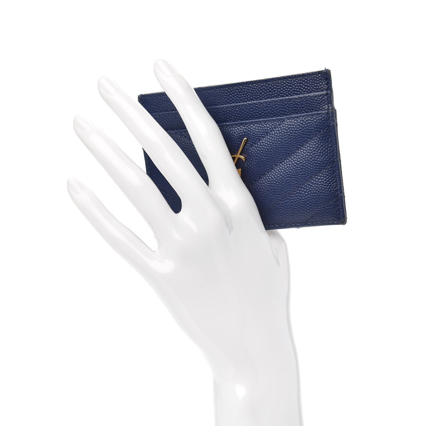 Grain De Poudre Matelasse Chevron Monogram Credit Card Case Navy