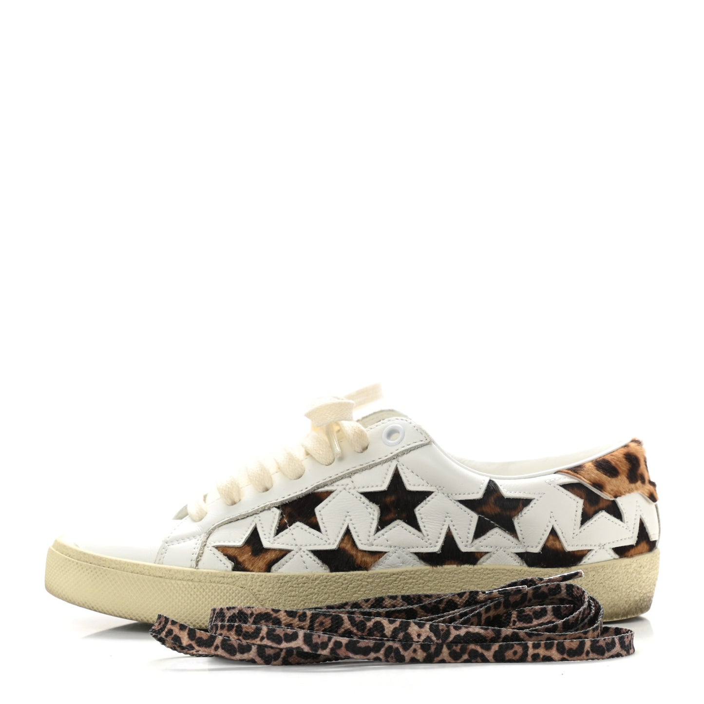 Calfskin Pony Hair Star Court Sneakers 36 White