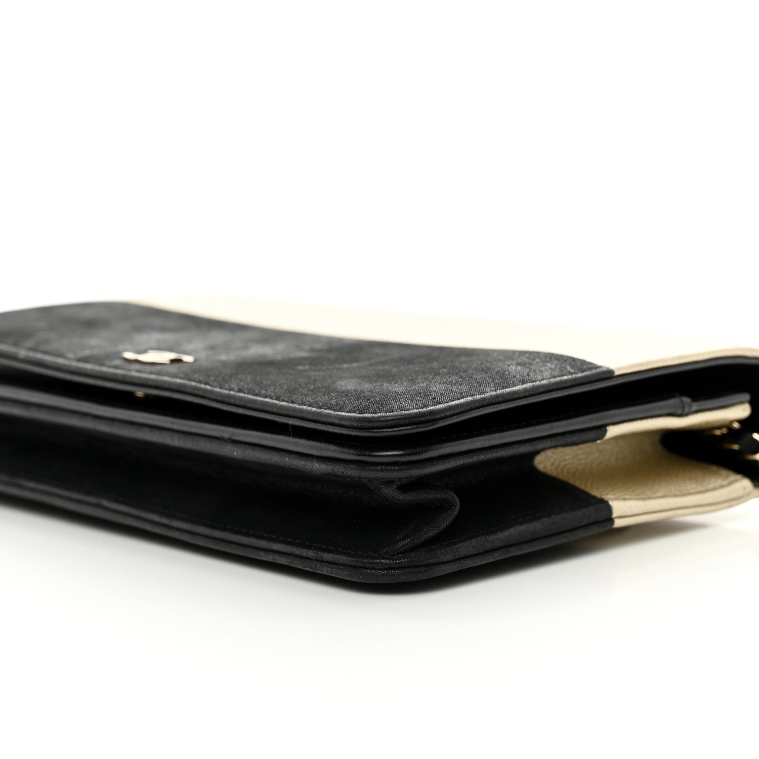 Chanel Metallic Caviar Suede Wallet On Chain WOC Gold Black 11 of 12