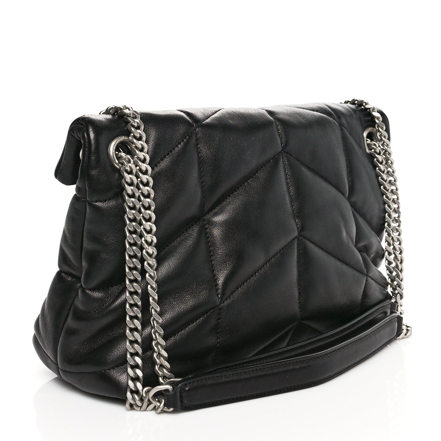 Lambskin Quilted Small Loulou Puffer Monogram Chain Satchel Black