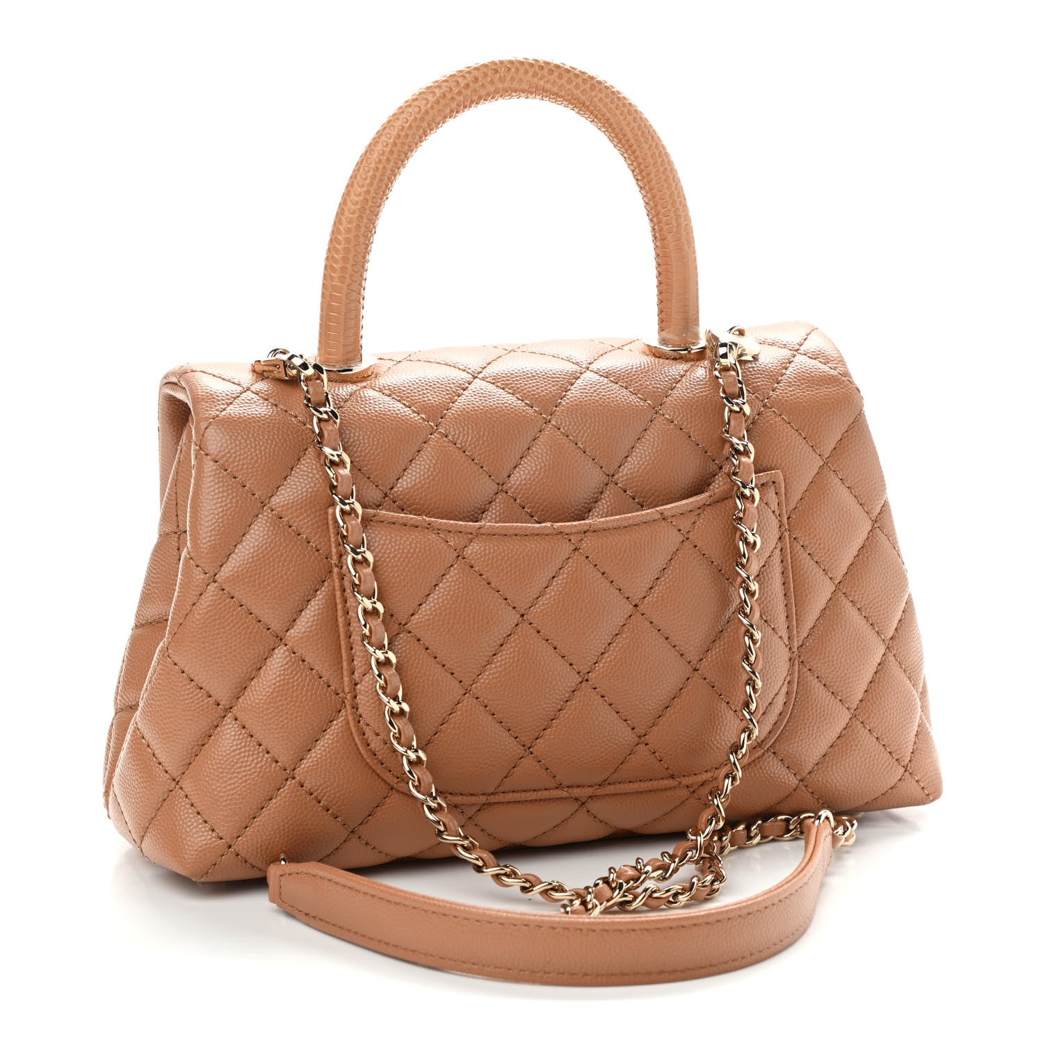 Chanel Caviar Quilted Lizard Embossed Mini Coco Handle Flap Brown 3 of 9