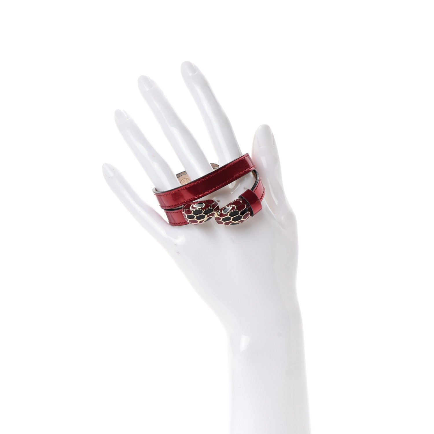 Bulgari Metallic Calfskin Serpenti Forever Double Coil Bracelet S Red 2 of 5