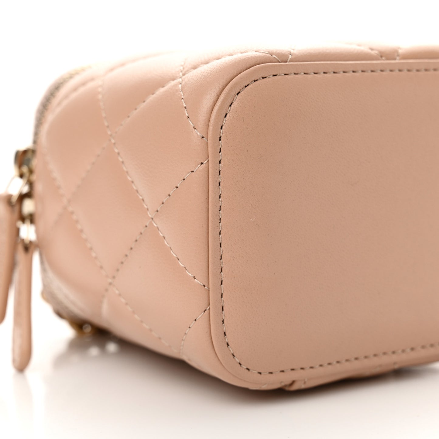 Lambskin Quilted Top Handle Mini Vanity Case With Chain Beige