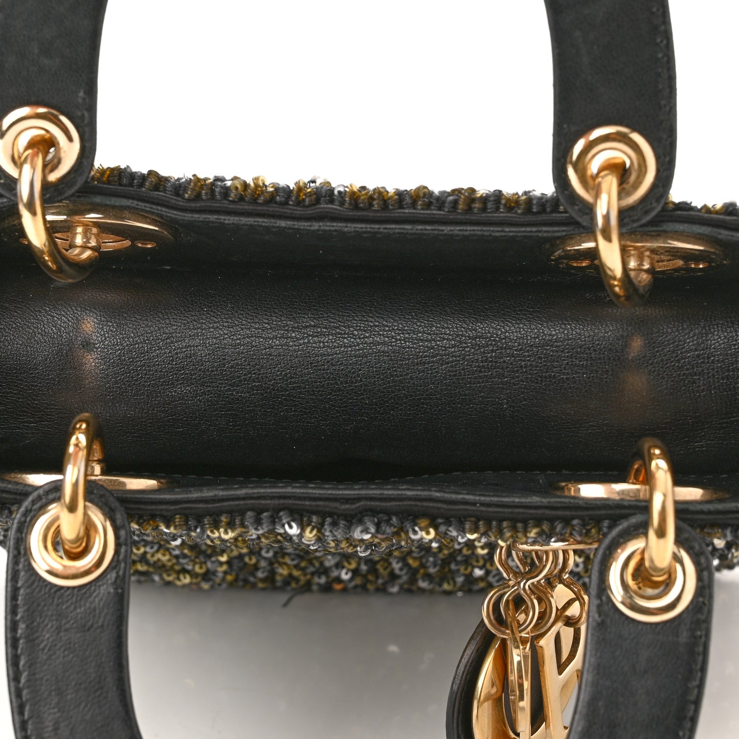 Satin Lambskin Sequin Embroidered Mini Lady Dior Black Multicolor