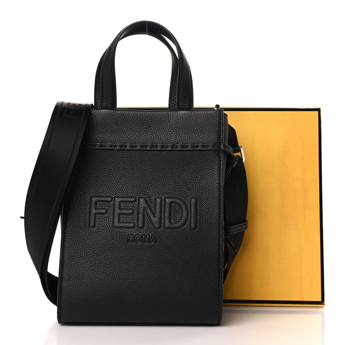 Vitello Cher Logo Embossed Mini Go To Shopper Tote Black