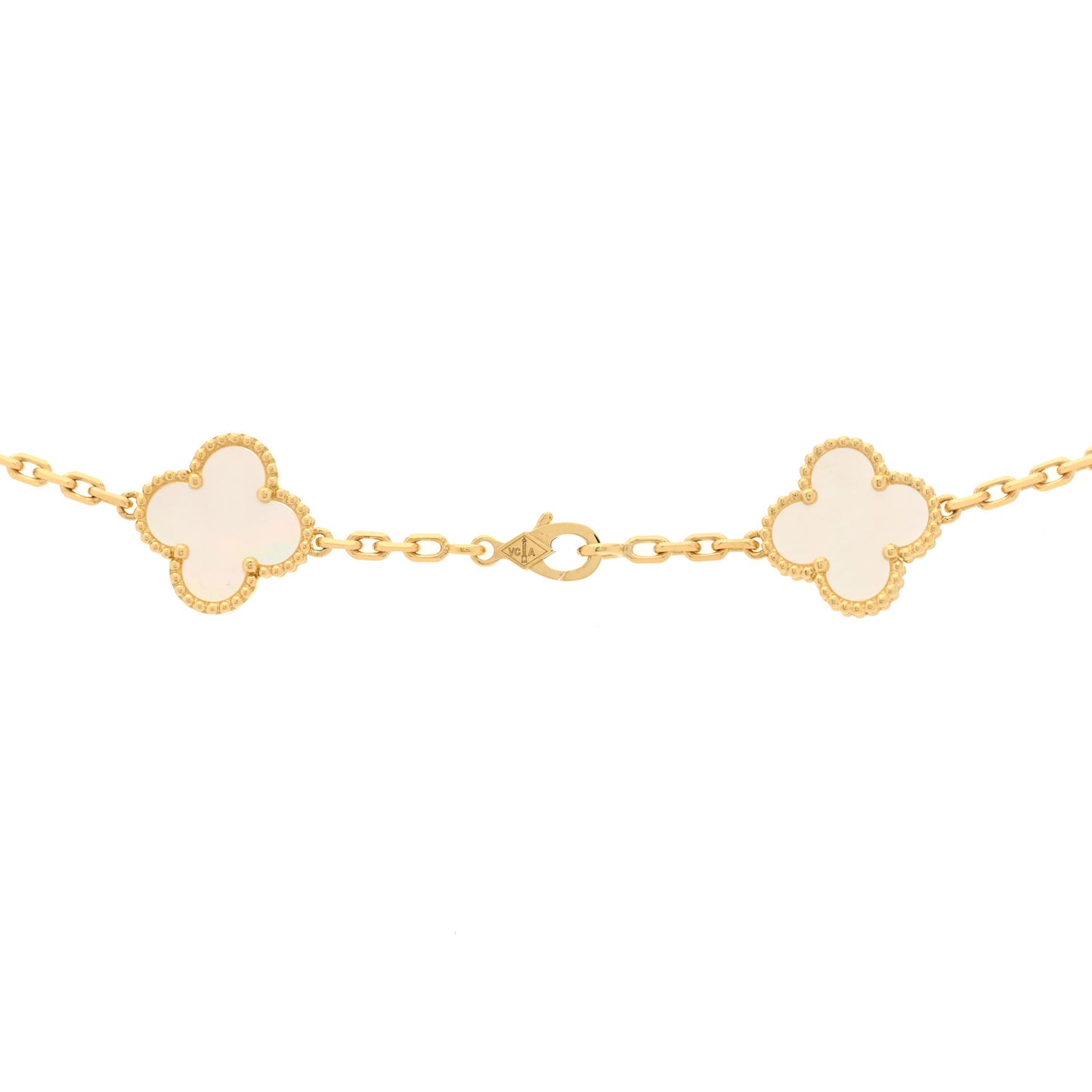 18K Yellow Gold Mother of Pearl 20 Motifs Vintage Alhambra Necklace