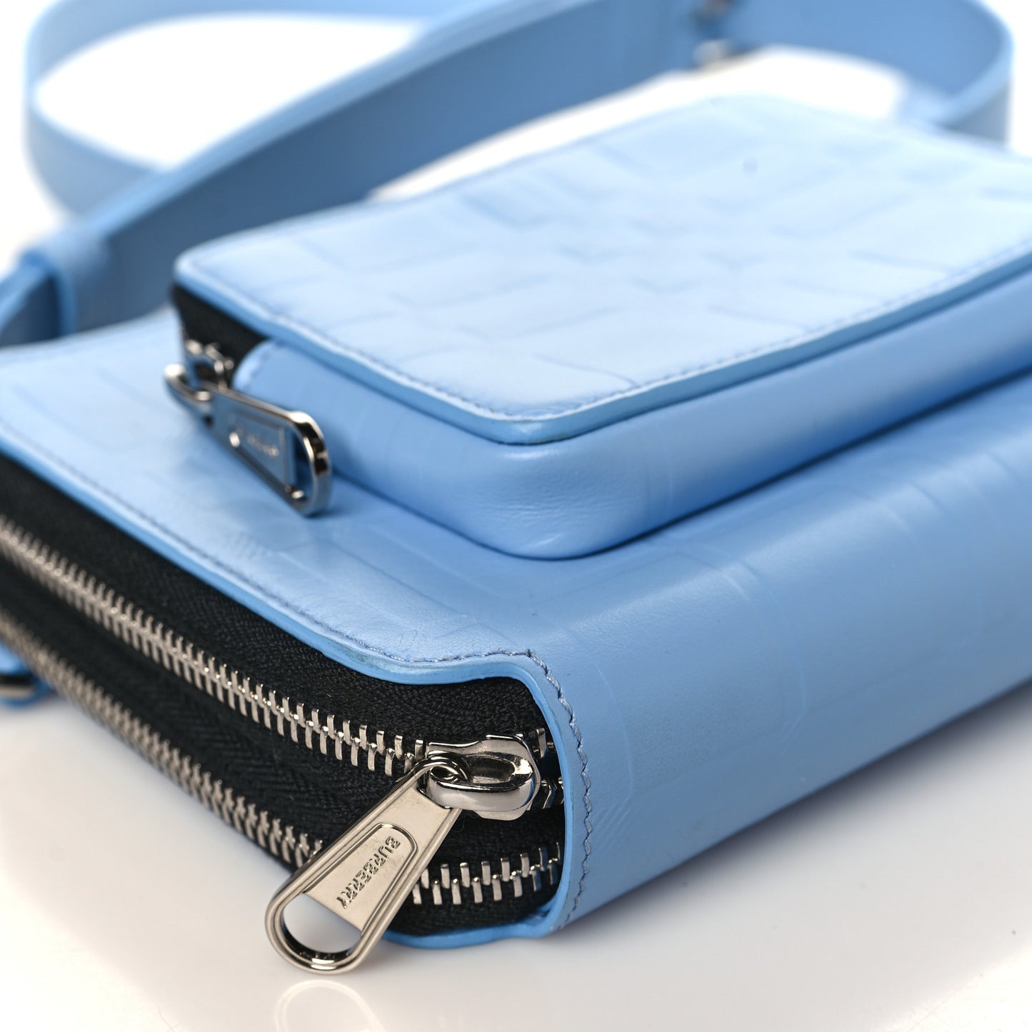 Calfskin Embossed Check Jake Crossbody Cornflower Blue