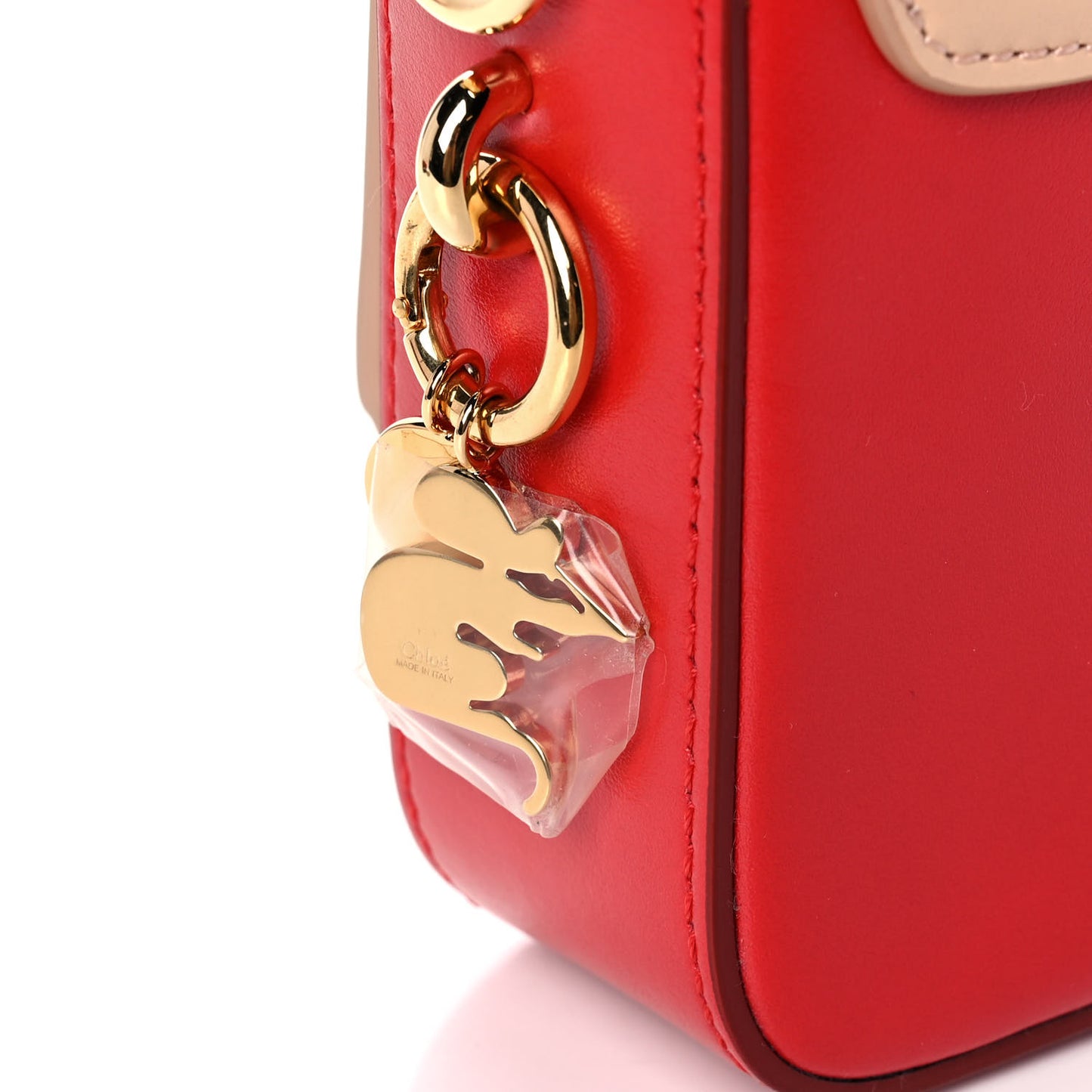 Shiny Calfskin Goatskin Mini C Double Carry Red Pink