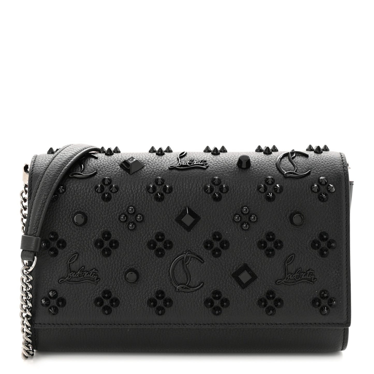 Calfskin Spikes Loubinthesky Paloma Clutch Black