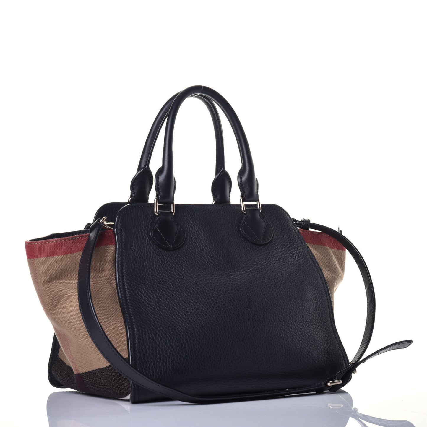 Canvas Mega Check Grained Calfskin Medium Harcourt Satchel Black