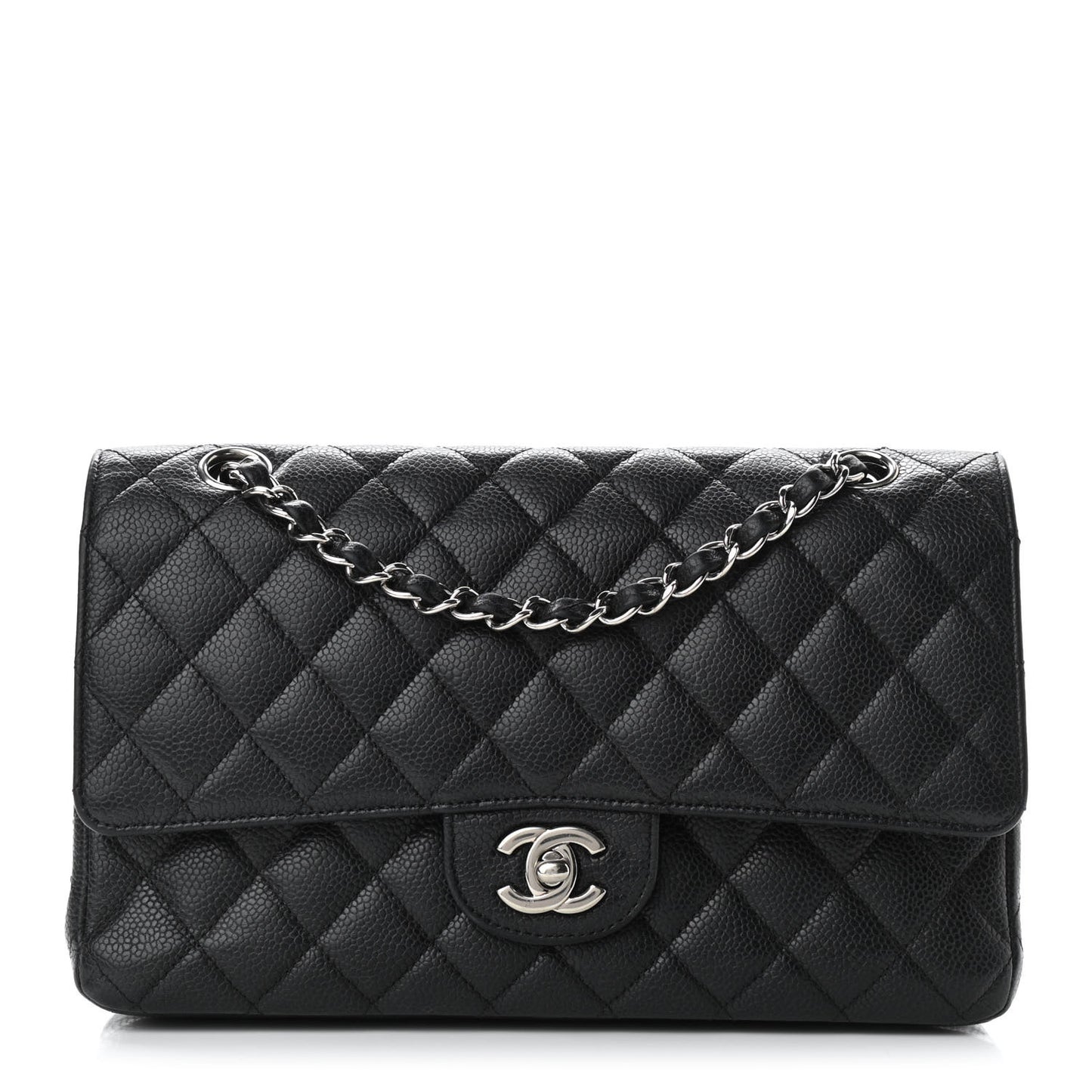 Caviar Quilted Medium Double Flap Black