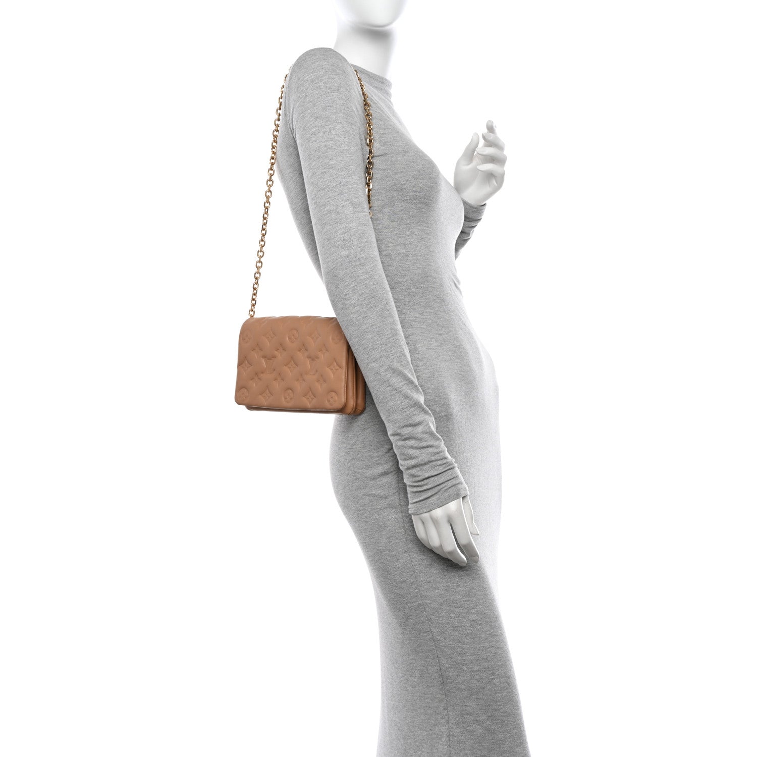 Louis Vuitton Lambskin Embossed Monogram Pochette Coussin Camel 2 of 9