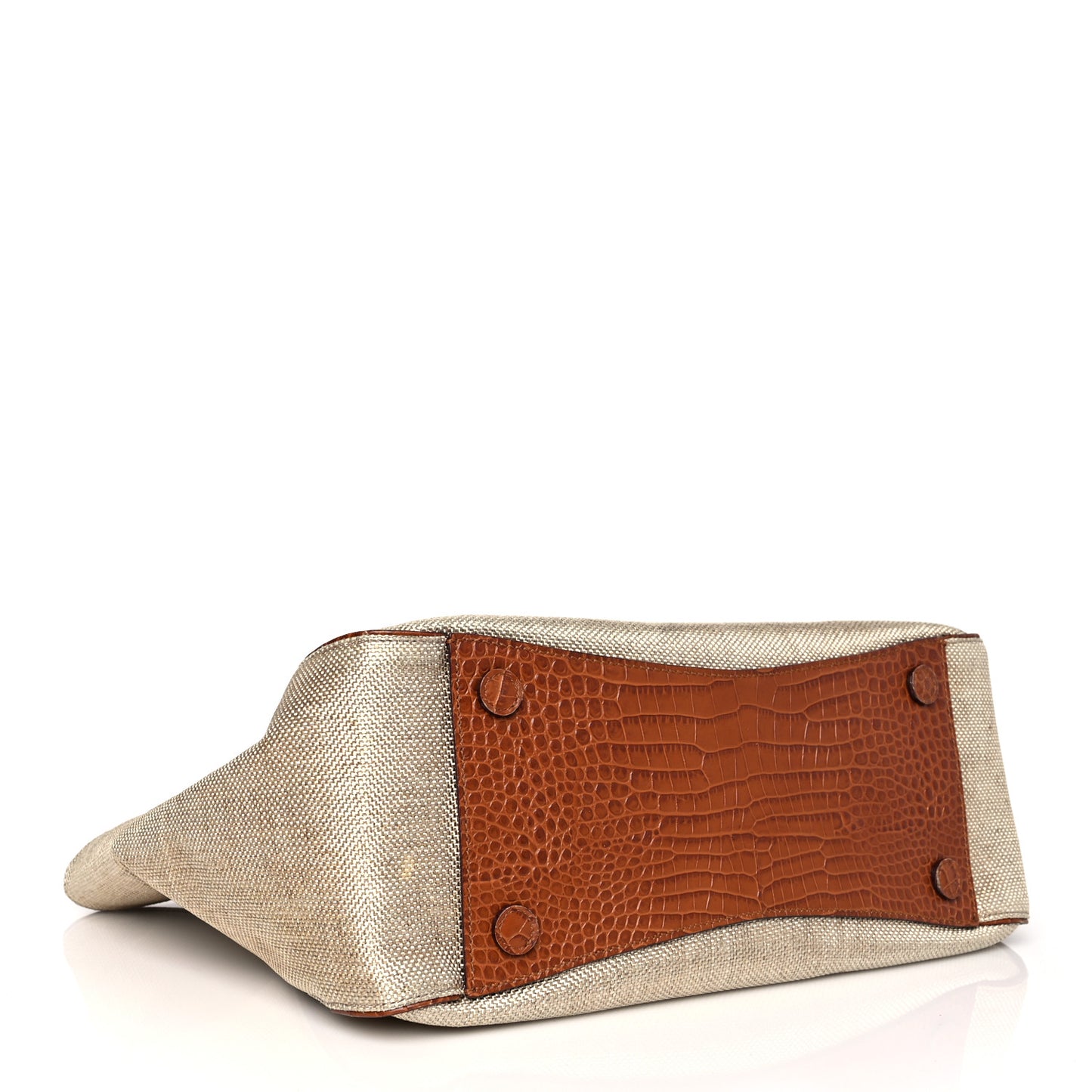 Lamé Raffia Crocodile Embossed Trim Varenne Tote Natural Cuoio