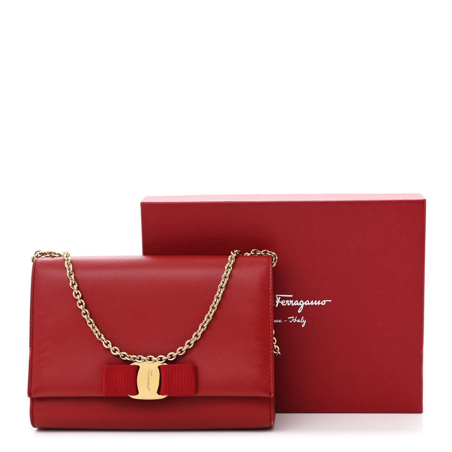 Hammered Calfskin Mini Miss Vara Bow Chain Bag Rosso