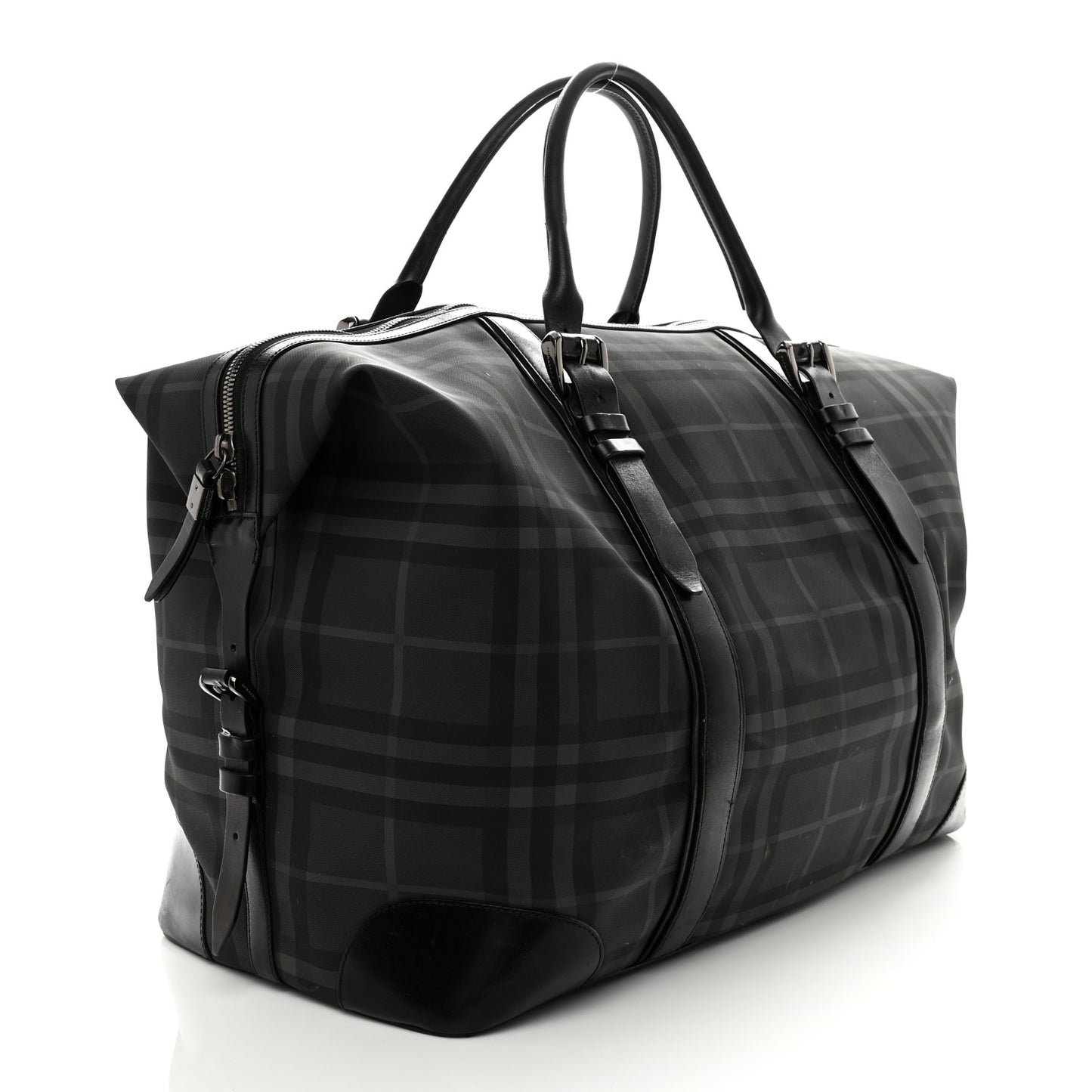 Nylon Smoked Check Weekend Duffle Bag Black