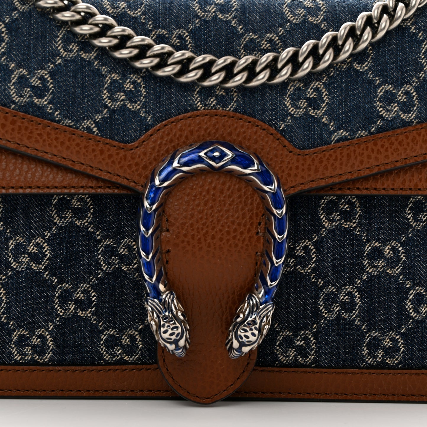 New Denim GG Monogram Dollar Calfskin Enamel Small Dionysus Shoulder Bag Blue Tea Cuir Epilog Electric Blue