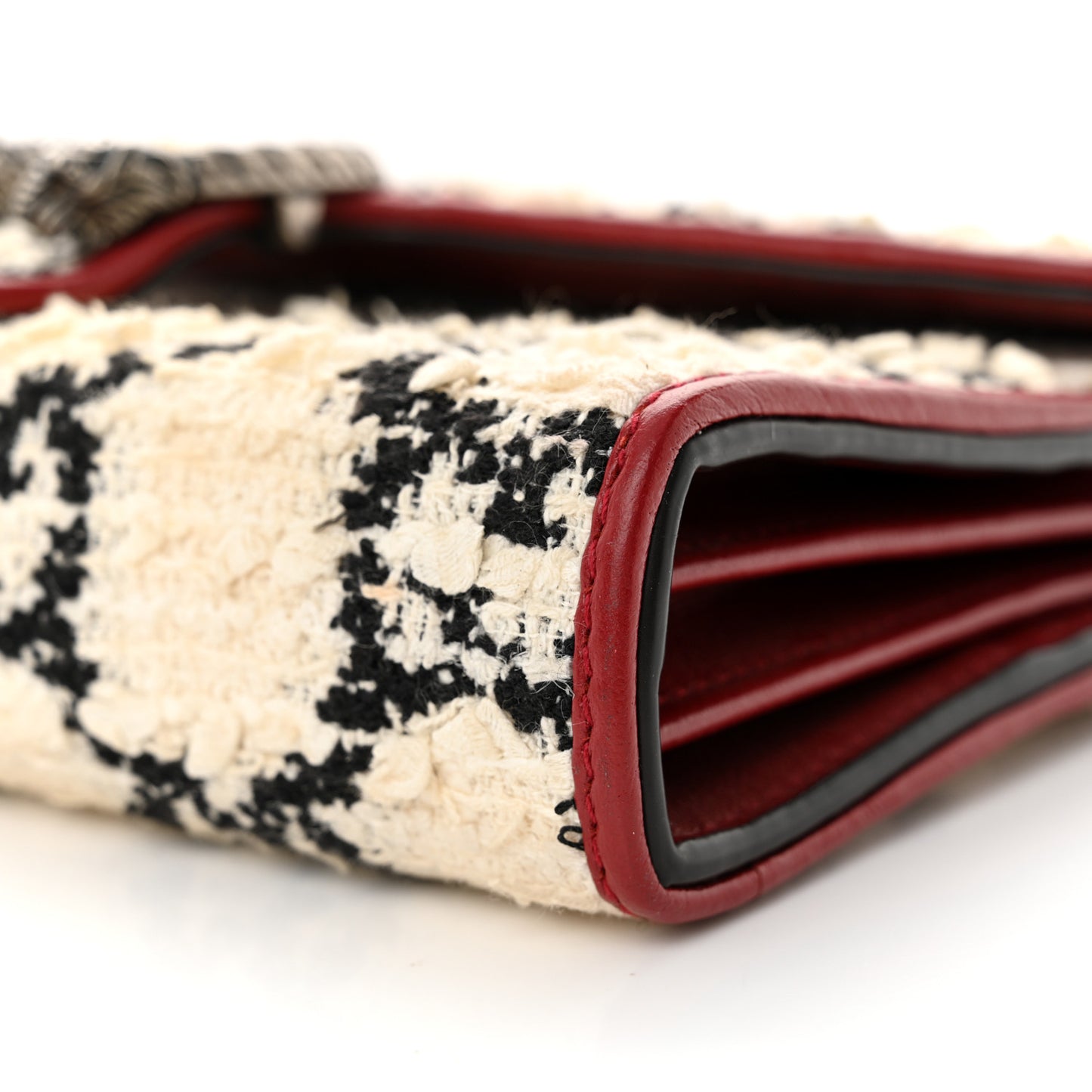 Tweed GG Monogram Mini Dionysus Chain Wallet White Black Romantic Cherry