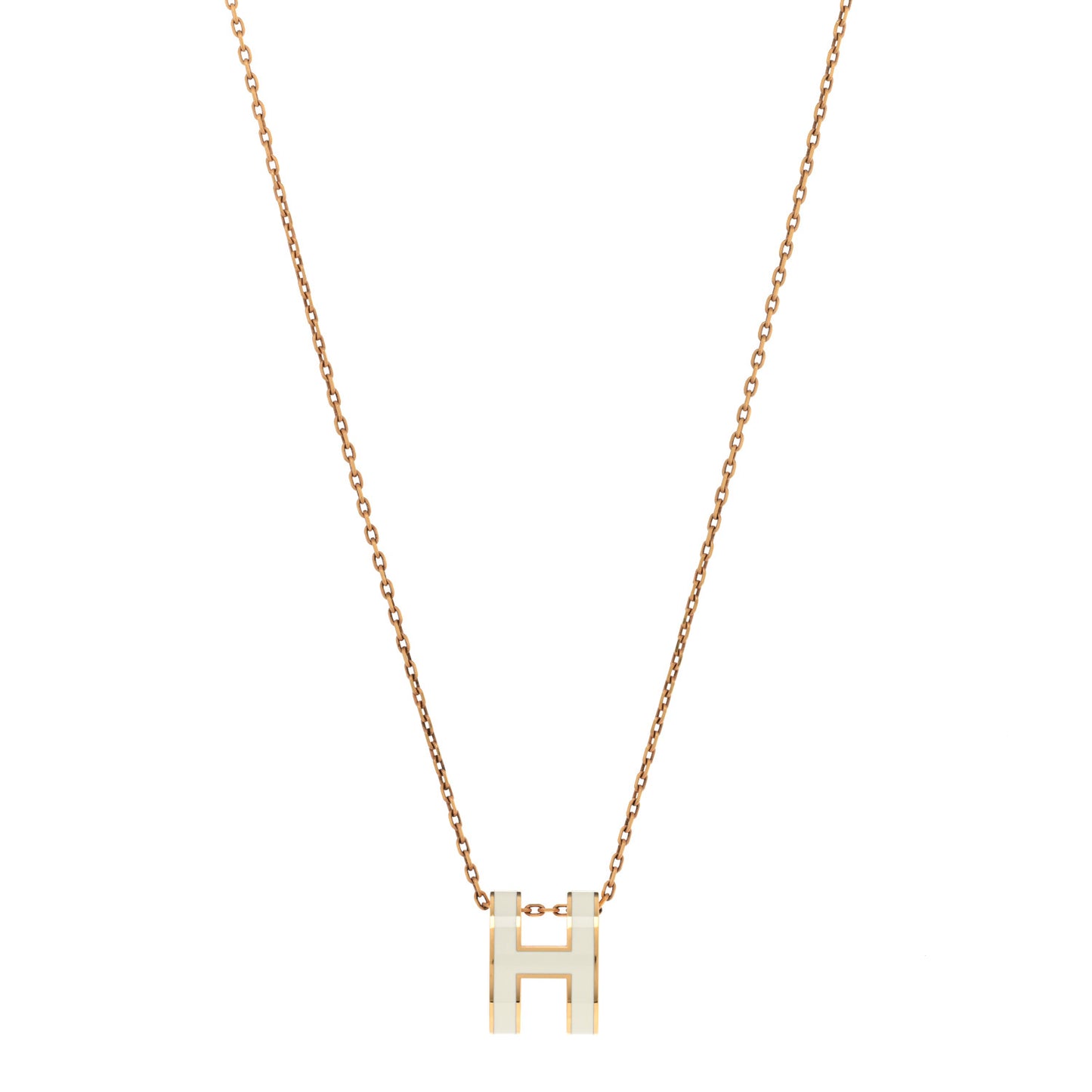 Lacquered Rose Gold Pop H Pendant Necklace White
