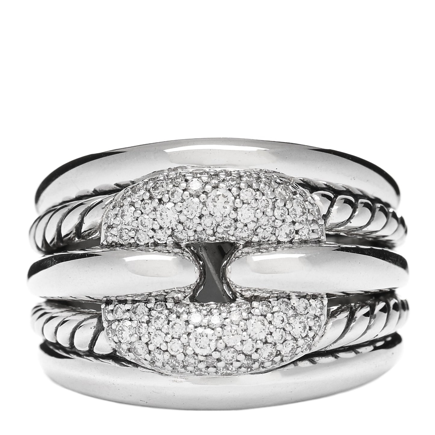 Sterling Silver Diamond Thoroughbred Cushion Link Ring 58 8.25