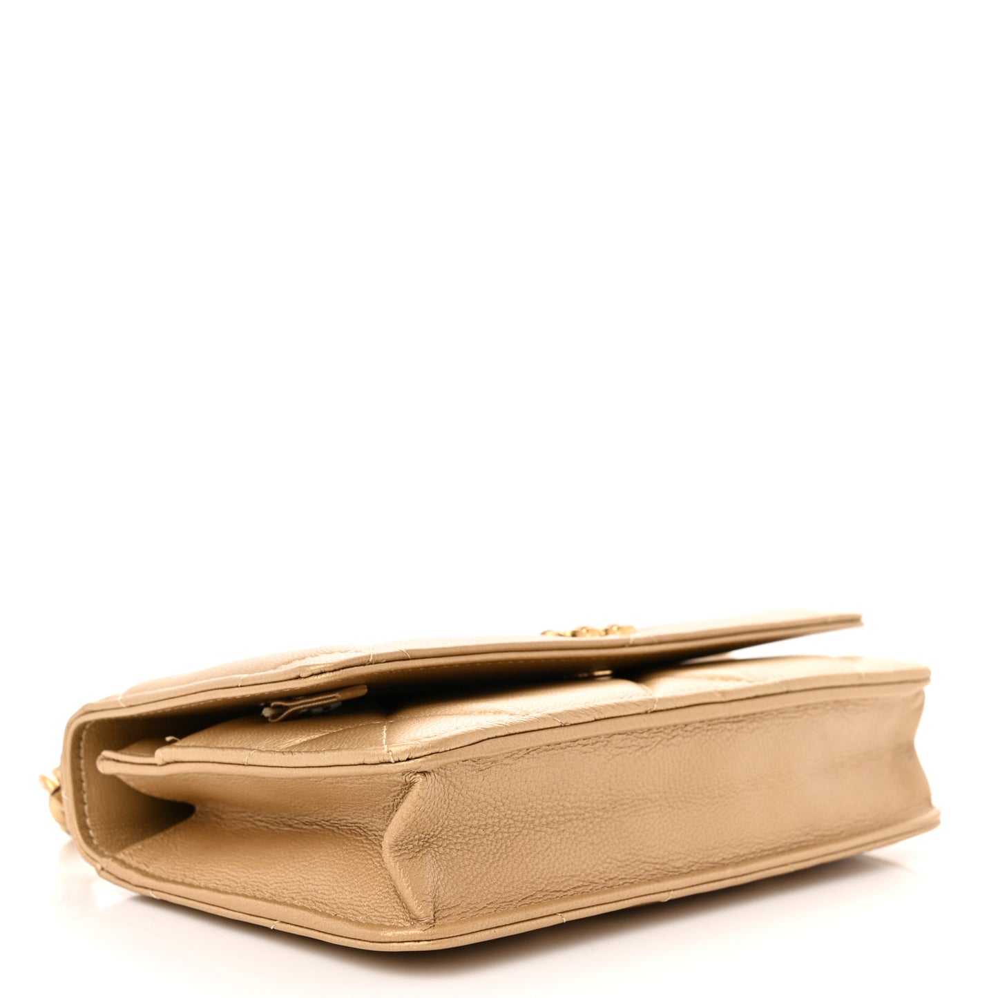 Metallic Goatskin Quilted Chanel 19 Wallet On Chain WOC Gold