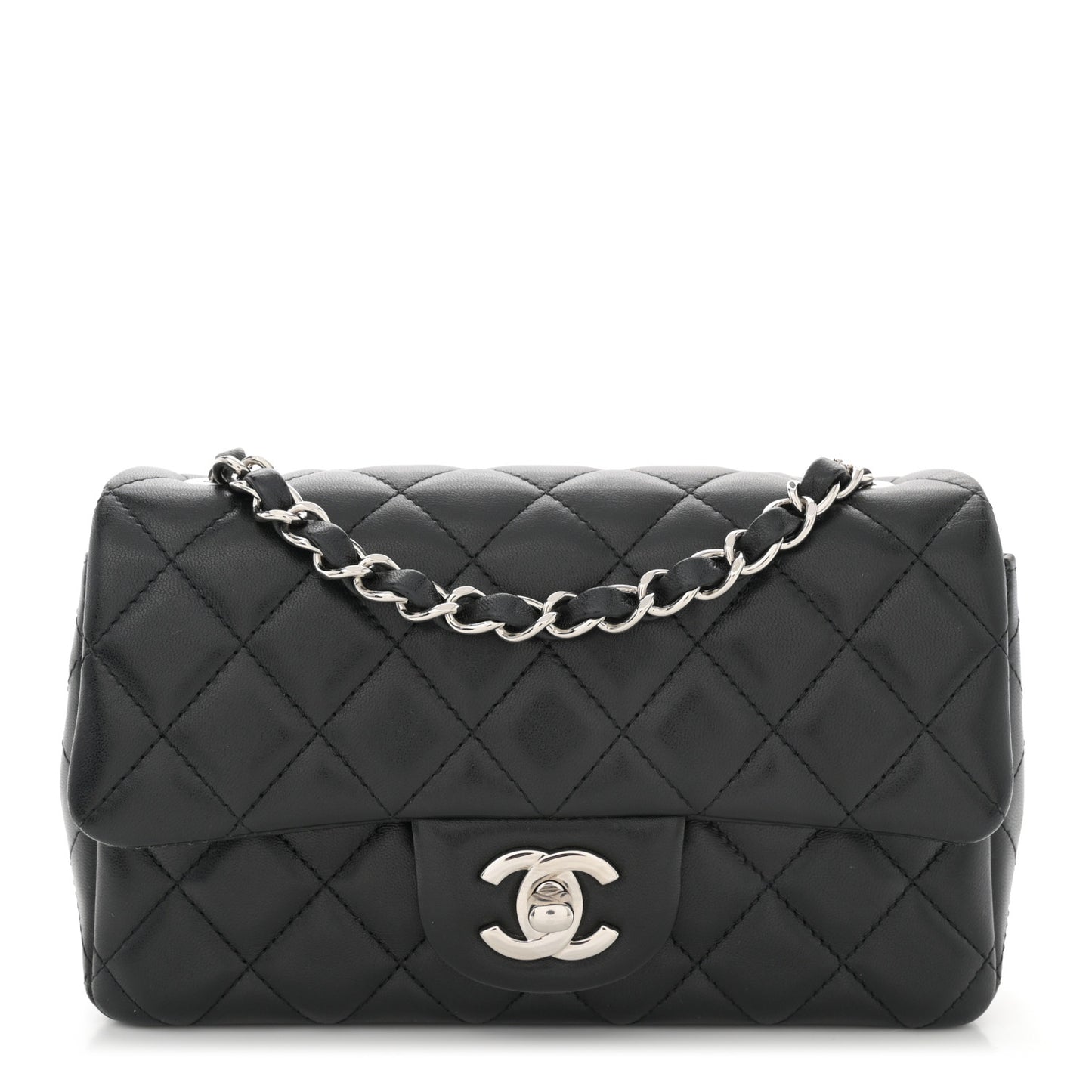 Lambskin Quilted Mini Rectangular Flap Black
