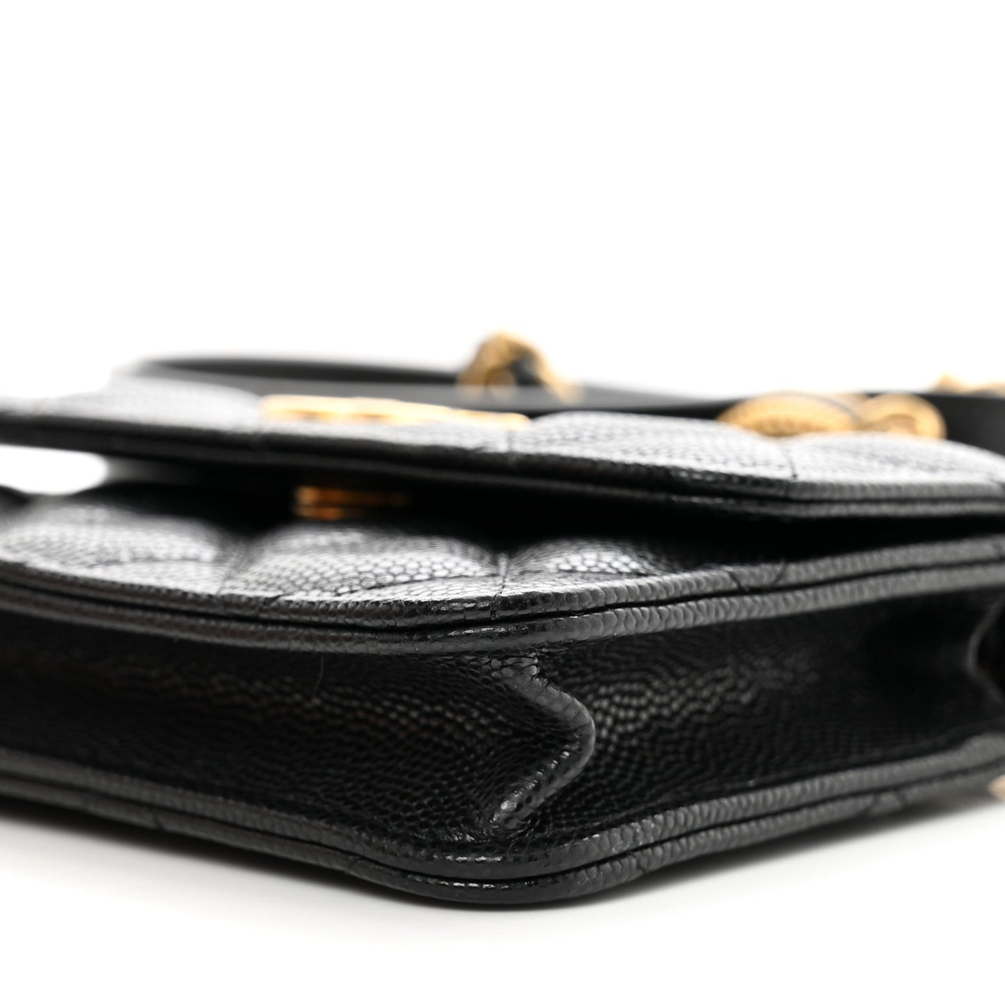 Caviar Quilted Twist Your Buttons Coin Purse With Chain Black