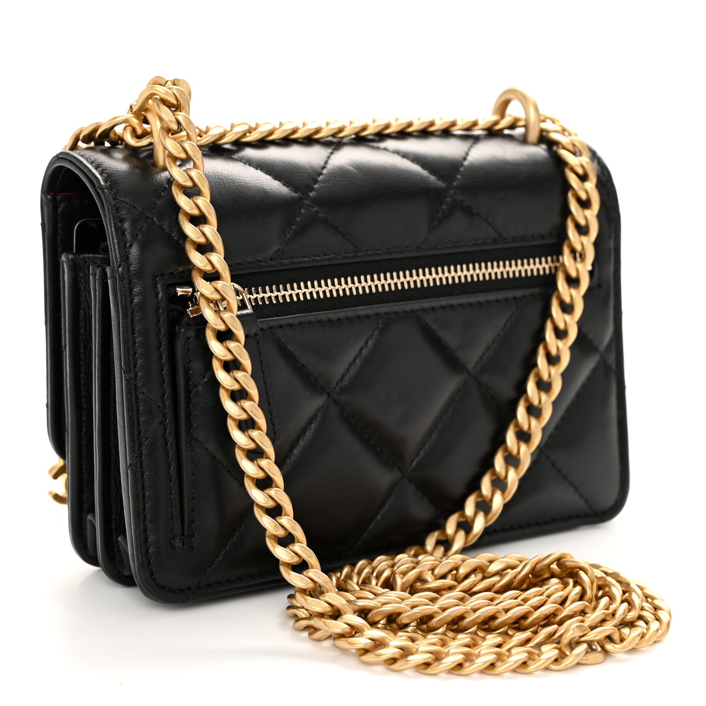 Lambskin Enamel Quilted Pending CC Clutch With Chain Black