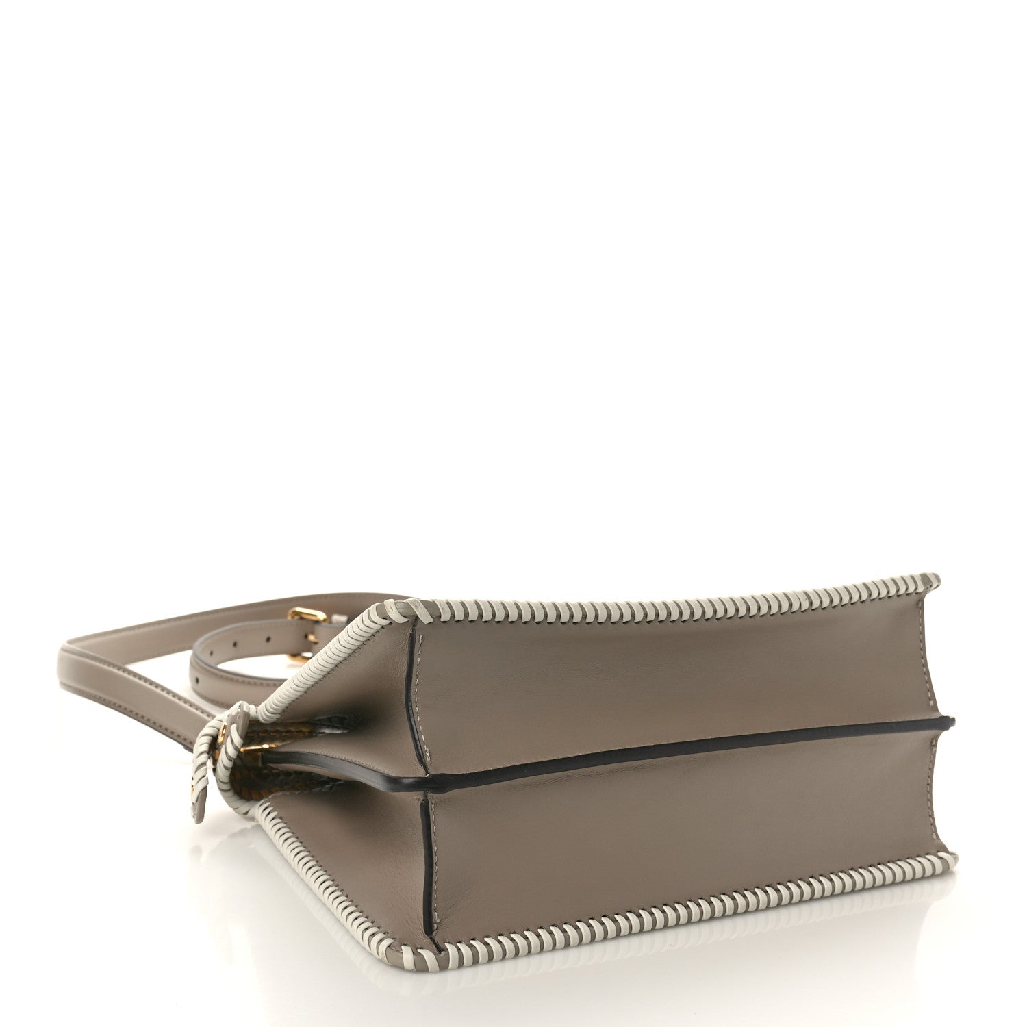 Fendi Vitello Grace Shiny Nappa Helix Woven Small Peekaboo I SEE U Satchel Tortora Miele Scuro White Rice 4 of 9