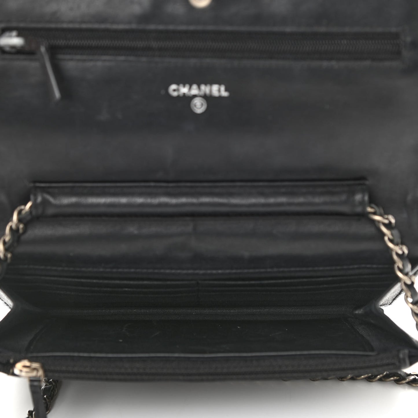 Distressed Patent Calfskin Quilted Reissue Wallet On Chain WOC Black