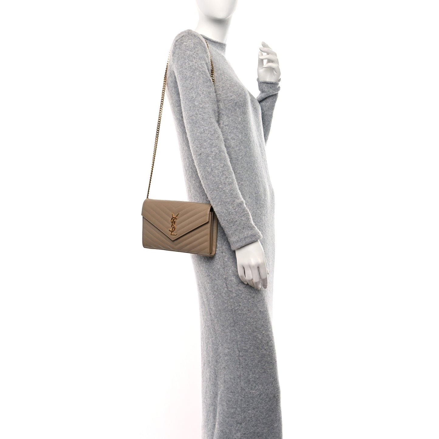 Grain De Poudre Matelasse Chevron Monogram Chain Wallet Nude Powder