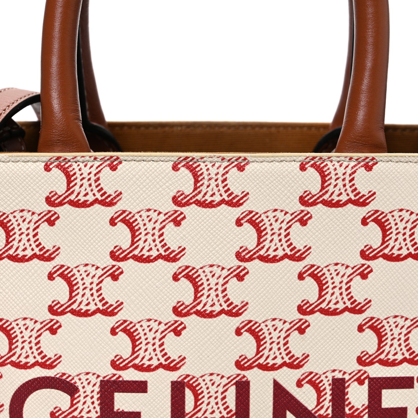 Triomphe Canvas Calfskin Mini Vertical Cabas White Red