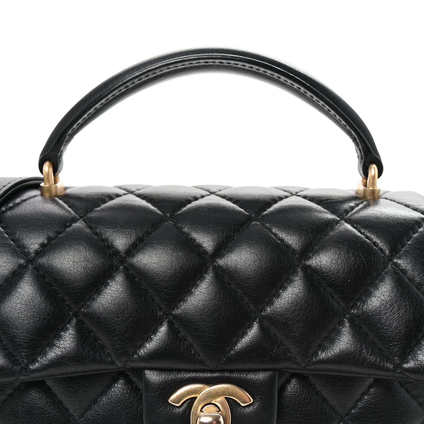 Caviar Calfskin Quilted Small Top Handle Flap Black
