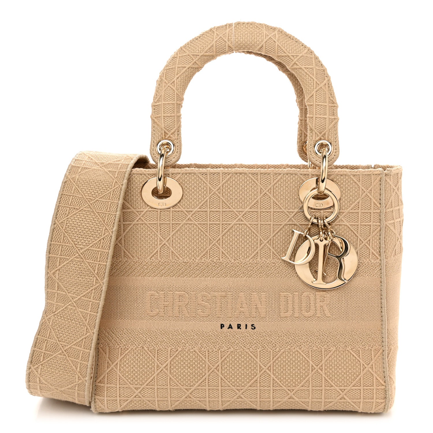 Christian Dior Canvas Embroidered Medium Lady D-Lite Beige 1 of 11