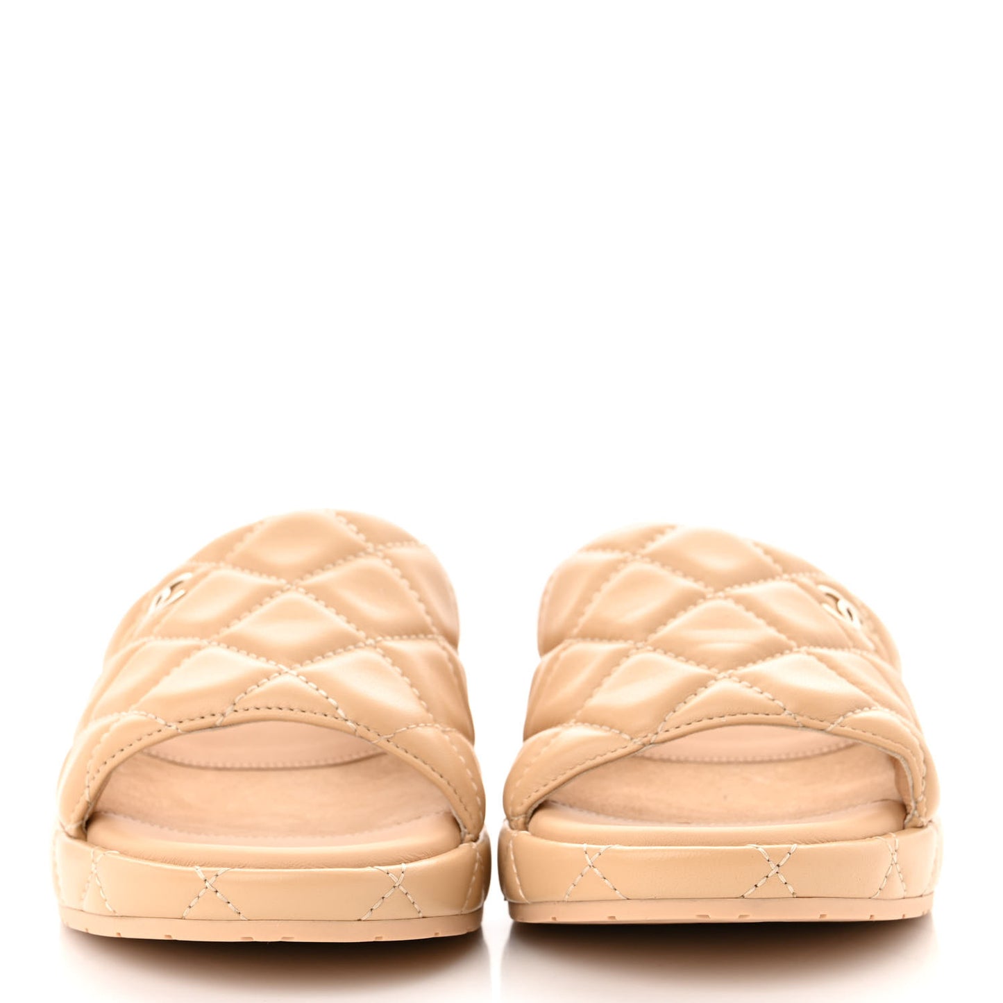 Lambskin Quilted CC Mules Wedge Sandals 38 Beige