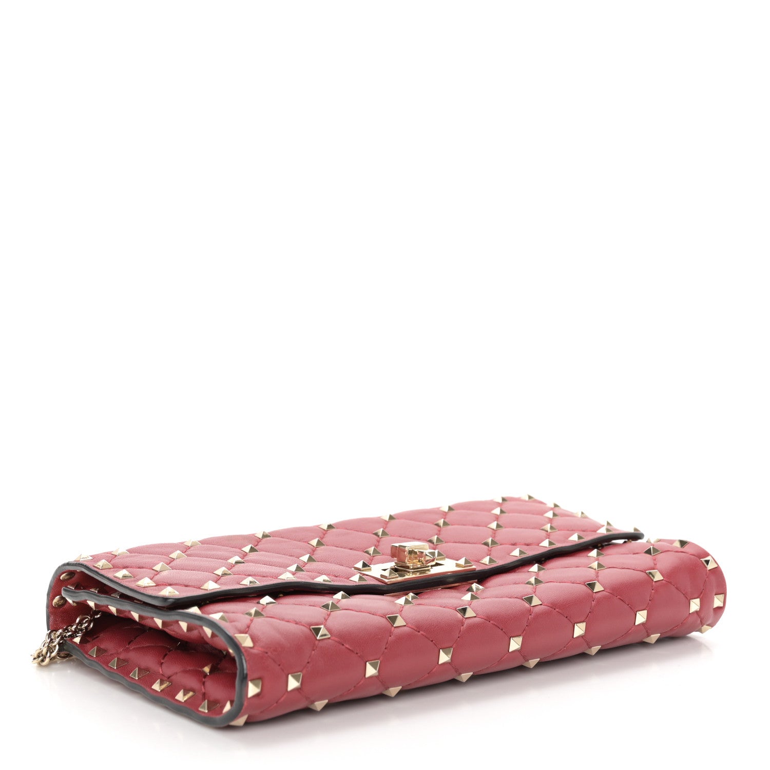 Valentino Garavani Nappa Rockstud Spike Wallet on Chain Rubino 4 of 11