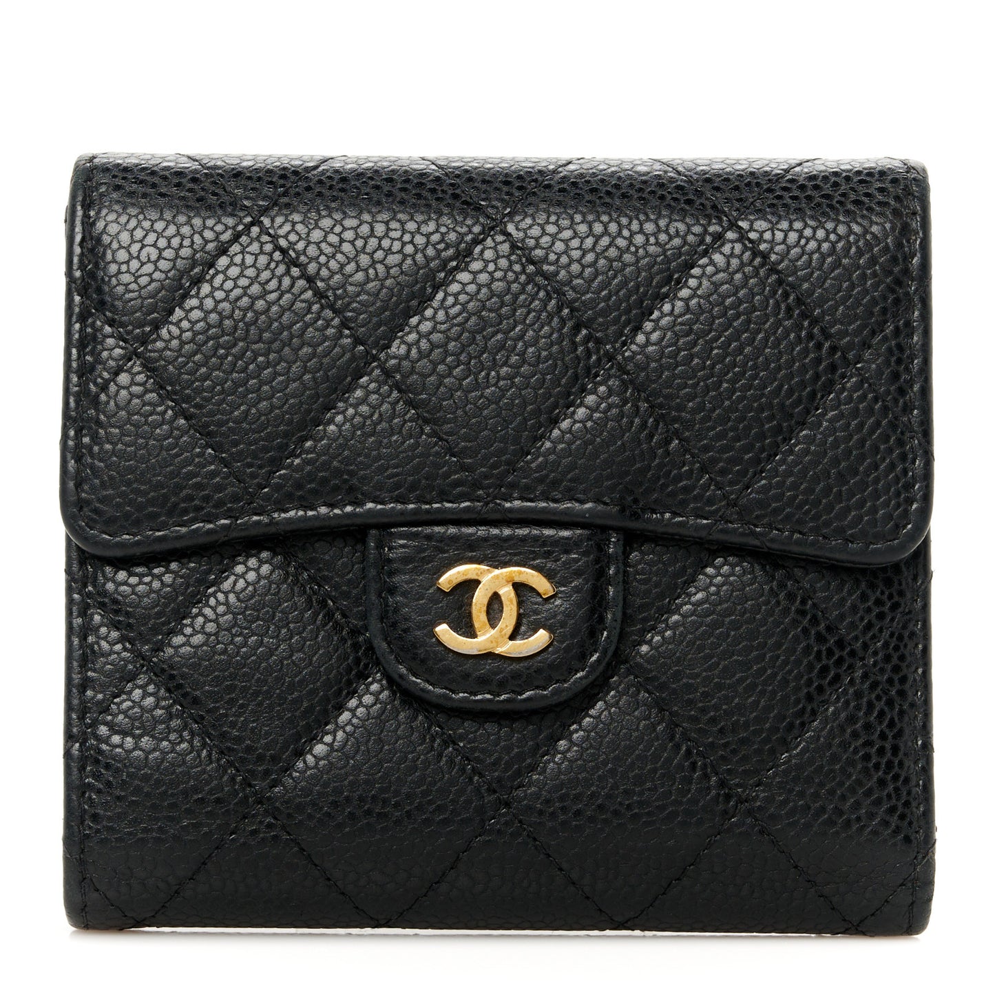 Caviar Quilted Compact Flap Wallet Black